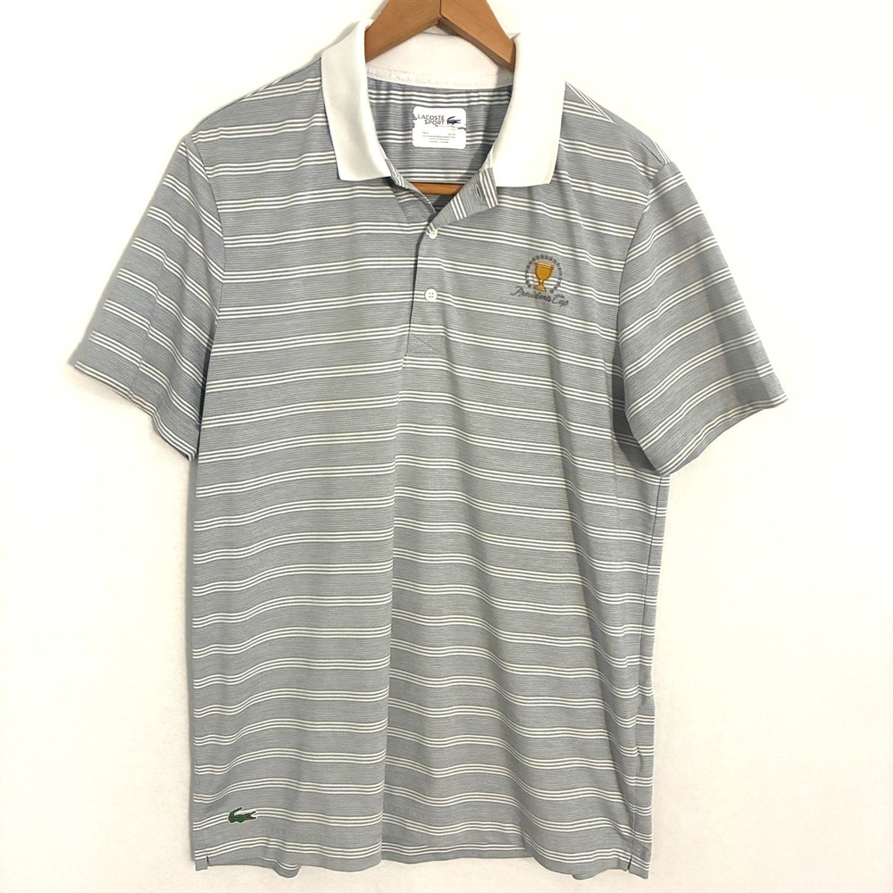Lacoste Sport Presidents Cup Golf Polo Shirt Men XL Striped Logo Performance